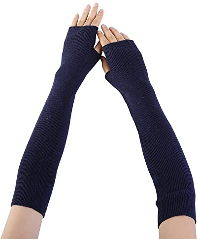 Uposao Damen Mädche Winter Fingerlose Armstulpen,Halb Strickhandschuhe Winter Pulswärmer Elastische Fingerlose Handwärmer Gestrickt Handgelenk Armstulpen Stulpen Kaschmir-Wolle Handstulpen,Dunkelblau