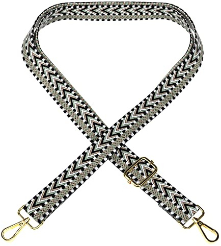 EAZY CASE - Verstellbarer Taschengurt, Ersatz Gurt für Handtaschen, Schulterriemen für Umhängetaschen, dünner Riemen für Taschen und Tragetaschen, DIY Taschenband, Zig Zag - Grün Schwarz Metal Gold