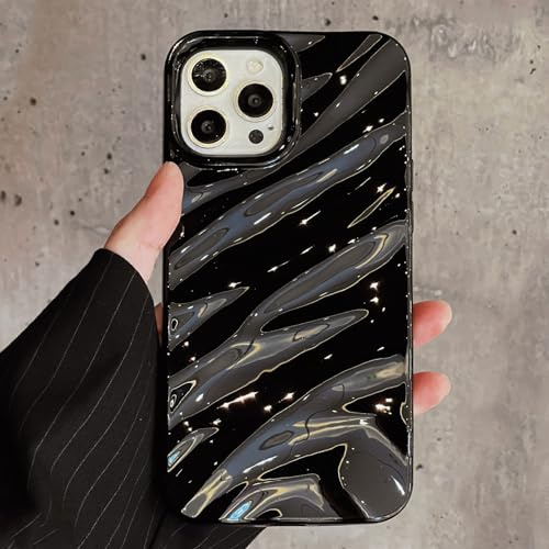 QLTYPRI Niedliche Hülle für iPhone 13/iPhone 14, 3D Wellenform Silikon Handyhülle für Frauen Mädchen Weiche Silikon Bumper Schutzhülle Stoßfest Case für iPhone 13/14 - Schwarz