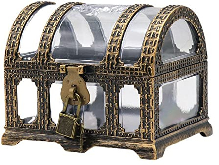 Sctmda Schatztruhe Schatzkiste Klein mit Schloss Schatztruhe Piraten Kleine Schatztruhe Vintage Mini Schatztruhe Antike Piraten Schatzkiste Kunststoff Piraten Schatztruhe Piratenkiste Transparent