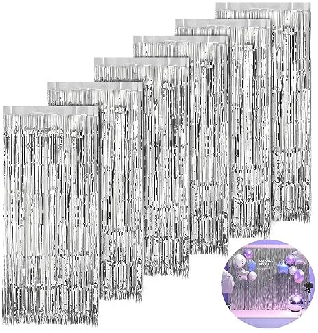 6 Pièces Rideau Anniversaire, 1m X 2m Argent Rideau Métallique de Frange, Rideau Frange, Rideaux Franges pour La Décoration D'Arrière-Plan, La Décoration De Fête, La Décoration D'Anniversaire, Noël