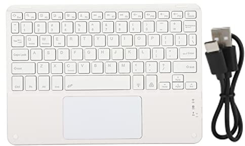 Cyrank Tastiera Bluetooth Wireless, Tastiera per Tablet da 10 Pollici Tastiera Sottile Universale Mini Tastiera Retroilluminata Ricaricabile Portatile per PC Portatile del Telefono(Bianco)