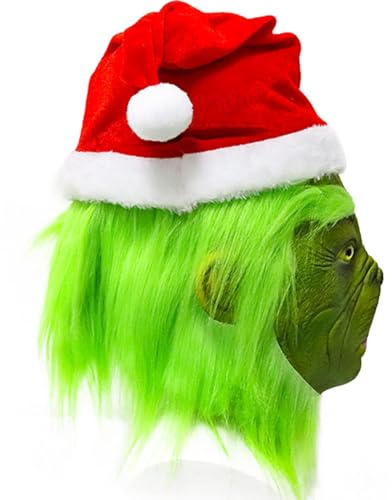 nezababy Weihnachtsmaske mit Weihnachtsmütze, Monster Handschuhe, Latex-Maske, Christmas Kostüm Zubehör, Party Requisiten