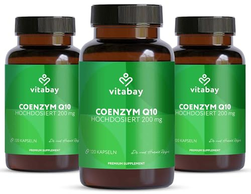 Vitabay Coenzym Q10 Ubiquinon 200 mg – 360 vegane Kapseln – hochdosiert | natürliches CoQ10 aus pflanzlicher Fermentation gewonnen – ohne Zusatzstoffe & 100% vegan – laborgeprüft in Deutschland