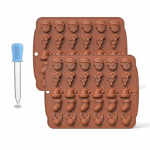 2 Weihnachten Schokoladenformen Silikon 6 Muster Pralinenform Weihnachten Silikon,Weihnachten Schokolade Form,Non Stick 3D-Schokoladenform für Weihnachten Pralinen Süßigkeit Gelee Schokolade (Braun)
