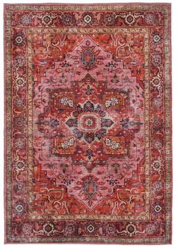 RugVista Georgia Oriental, Tapis, Orientaux, 120 x 180 cm, Rectangulaire, Poil Ras, Salle de séjour, Chambre, Cuisine, Lavage en Machine, Rouge/Rose