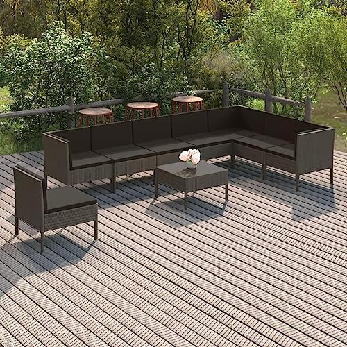 DYRJDJWIDHW europaletten,gartenmöbel Set,palettenkissen,9-TLG. Garten-Lounge-Set mit Auflagen Poly Rattan GrauGeeignet für Garten, Swimmingpool, Wohnzimmer, Terrasse