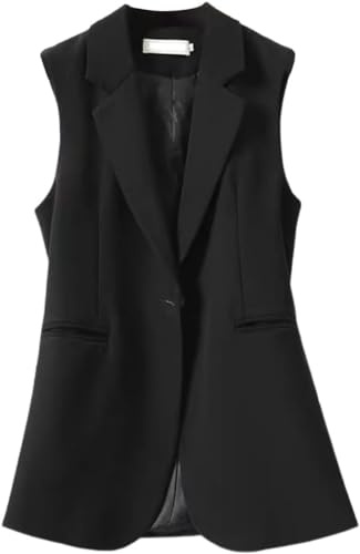 Vagbalena Gilet Lungo da Donna Cardigan da Lavoro Ufficio Gilet Lungo Cappotto Giacca Casual Leggero Senza Maniche Gilet Tops Giacca da Abito Senza Maniche (Nero,S)