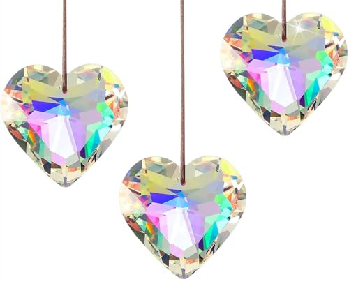 DZGUAI 3 Stück 50 mm Sonnenfänger Kristall Herz Prismen Ornament Haus Garten Hochzeit Party Dekor Auto Anhänger