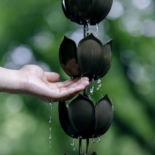 Vibeo Regenrinnenkette Regenkettenbecken Aus Schwarzem Aluminium, Verstellbare Garten-Regenrinnenketten mit Gießbechern, Einfach zu Montierendes Regenwasserauffang-Fallrohr-Set (Size : 3.3m/11ft)