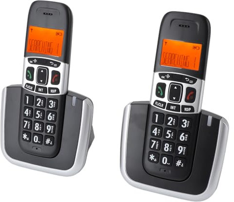 Téléphone sans Fil DECT 6.0, Téléphone sans Fil à 2 Combinés avec Grand écran rétroéclairé, Téléphone Fixe à Gros Boutons avec 2 Combinés pour Hôtel de Bureau à Domicile (Prise