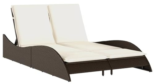 vidaXL Sonnenliege mit Auflagen Braun 114x205x73 cm Poly Rattan