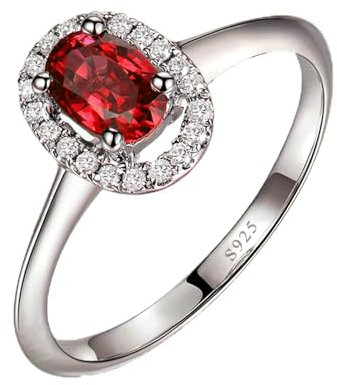 BCughia Silberring Frauen, Damenring Silber 925 Oval Form Rot Zirkonia Ringe Größe 54 (17.2)