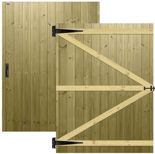 Flat Top Wooden Garden Gate 6x4.5ft - Tongue & Groove Semi-Braced Treated Timber Door + Suffolk Latch Hinge Pack, H:6ft x W:4.5ft Ideal for Outdoor Pathway Home Access (High: 180cm x Wide: 135cm)
