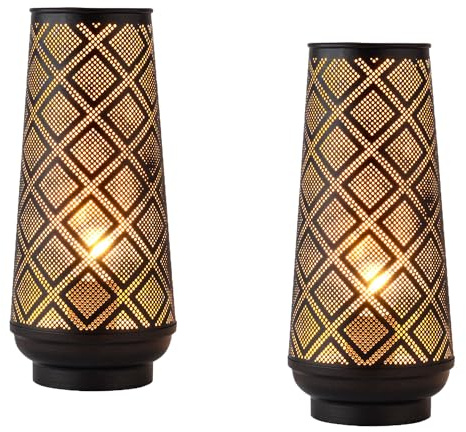 Marrakesch 2er Set Tischlampe Nachttischlampe 29cm groß | Aesthetic Deko Lampe im Wohnzimmer Schlafzimmer oder Kinderzimmer | Moderne Tischleuchte Qantas aus Metall schwarz gold E27 Lampenfassung