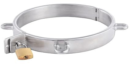 304 Edelstahl Abschließbare Halsbänder Neck Kragen Mit 4 Ringe Metall Sex Halsreif Halsfessel Restraint Bondage Sklaven/Folter/Fetisch Sexspielzeuge für Frauen,Silber,13.2CM