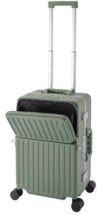 Travelhouse Roma Handgepäck Koffer mit USB Anschluss, Getränkehalter, Aluminium-Rahmen, Polycarbonat Hartschale, Bordkoffer 55x35x23 cm, Hellgrün