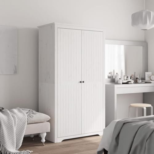 Willood Kleiderschrank BODO Weiß 99x53,5x173 cm Massivholz Kiefer Garderobenschrank mit Kleiderstange Türen, Schlafzimmerschrank Schrank mit Stauraum, Holzschrank Flurschrank