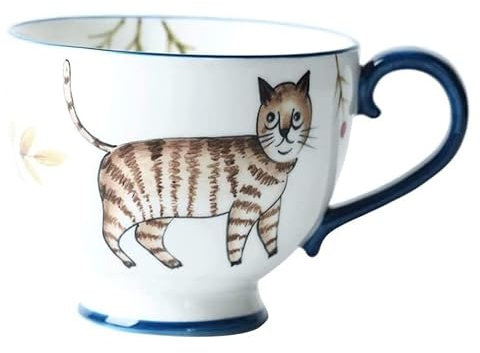 ASHSDI Tazze Colazione Tazza di ceramica di grande capacità Tazza di farina d'avena da latte creativa creativa nordica Tazze Cappuccino Tazze da The Tazze(A-blue)