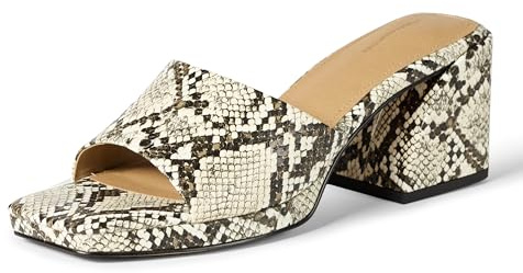 Amazon Essentials Women's Platform Block Heel Mule Sandals, Grey Faux Snakeskin, 9.5