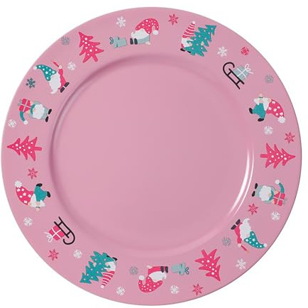 Inge-glas Dekoteller 33cm Kunststoff mit Wichtel Motiv - Festliche Platzteller für die Weihnachtszeit - Tischdeko Unterteller für Winter Weihnachten - Weihnachtsteller Weihnachtsdeko - Rosa