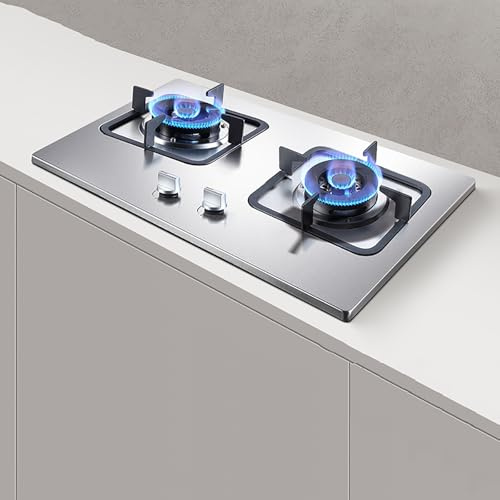 Fornello A Gas Doppio 4.2KW - Cucine A Gas Tavolo E Incasso, Stufa A Gas Con Pannello In Acciaio Inossidabile, Cucine A Gas Con Dimensioni Fiamma Regolabili, Stufa A Gas Con Protezione Sicurezza(NG)