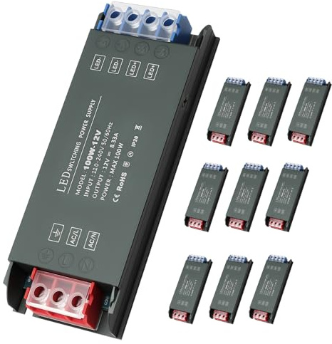 LED Trafo 12V 100W LED Treiber Netzteil,Schaltnetzteil Transformator 8,3A AC 220V auf DC 12 Volt,Extrem Konstantspannung Dünner Niedervolttrafo für Lampen,CCTV-Kamera,10 Stück