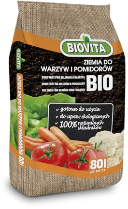 BIOVITA Bio Erde für Gemüse und Tomaten, 80L - Nährstoffreiche Öko-Erde für den nachhaltigen und biologischen Anbau von Tomaten, Gemüse und Kräutern – Ideal für Garten