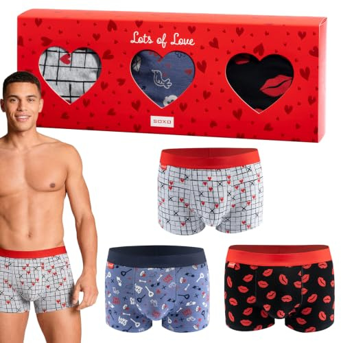 soxo Cadeau Saint Valentin - Boxer Homme Coton - Coffret Calecon M-XL | boxeur confortable pour men, culotte calson originale