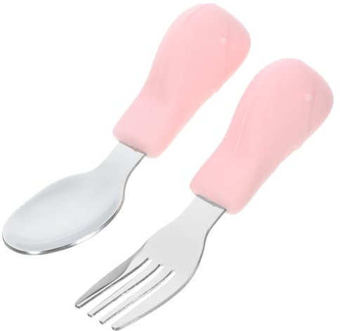 PERSELOSO 2-teiliges Baby-lerngeschirr-set – Und Löffel Aus Silikon Und Edelstahl – Sicher Weicher Griff Ergonomisches Design Spülmaschinenfest Für Kleinkinder