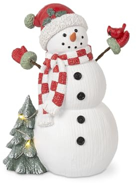 Blossom Bucket Christmas Figurine, 6.75 inches Tall, Snowman with Lighted Tree