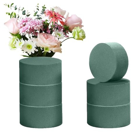 Blumensteckschaum Zylinder, 6 Stück Steckschaum für Blumen,Steckmasse für Kunstblumen,Steckmoos Rund, Nasssteckschaum, Steckschwamm für Frischblumen,Kunstblumen,Blumenarrangements,Basteln - 8 x 4 cm