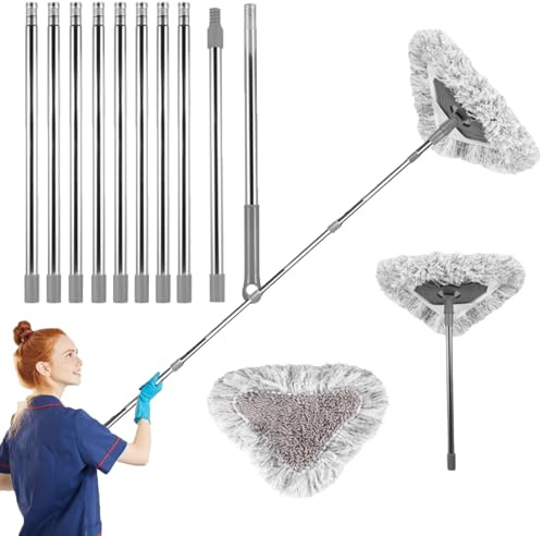 4.26m Window Squeegee Cleaner Tool Kit with Long Handle, 14Ft Extendable Window Cleaning Tool with 10 Extension Poles, Professional Glass Washer for Indoor/Outdoor High Window, Wall and Car
