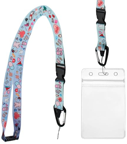 VERY IMPORTANT RUNNER - Schlüsselband Krankenschwester 56x2 cm mit Karabiner, Sicherheitsverschluss & Kartenhülle mit Band - Lanyard für Krankenschwester & Schlüsselband Medizin (Blau)
