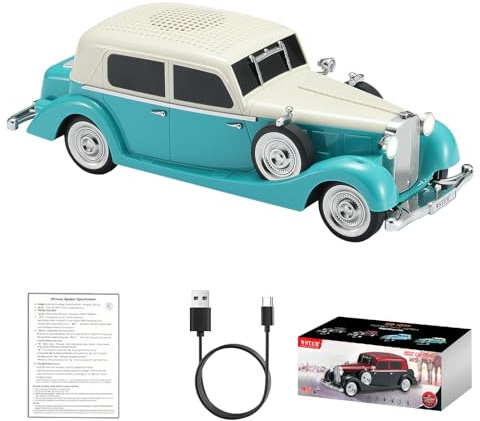 WSTER Altavoz Portatil Bluetooth WS-1934 para Coche clásico Retro: Sonido HD inalámbrico con Radio FM, estéreo TWS, Luces LED de Fiesta, micrófono Integrado y Llamadas Manos Libres. (Verde) | Diseño sedán de lujo vintage, sonido HD y estéreo TWS, radio FM y reproducción USB/TF, luces LED, micrófono integrado
