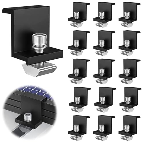 16 Stück Solarmodul Klemmen, 30mm Aluminium PV Modul Endklemmen, Z-Halter Befestigung Solarmodulhalter für Solar Panel, Solarbefestigungen für Dächer Wände Boote Wohnmobile (16)
