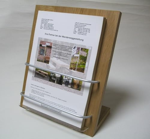 LINLAY Intarsien & Gravuren DIN A4 Flyerhalter robust Holz Alu Acryl Prospektständer Flyerständer Prospekthalter