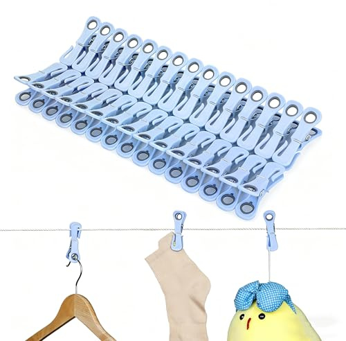 Cozary 30 Piezas Pinzas para Ropa con Gancho, Plástico Pinzas Tender Ropa Estable con Agujero Redondo, Clothes Pegs No Deja Marcas para Ropa Interior Pantalones Camisetas Calcetines Peluche