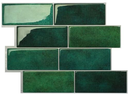 10pcs 3D Green Self Adhesive Tiles, Splashback Tiles (29x21cm) | Self Adhesive Wall Tiles, Peel and Stick Wall Tiles Kitchen, Stick on Tile Splashback for Kitchen, Bathroom, Living Room