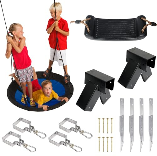 TRIBECCO Kinderschaukel Spielplatzschaukel Set mit Nestschaukel Bodenanker und Schaukelverbinder - Belastbar bis 150 kg - Ideal für Kinder und Erwachsene (100° Schwarz)