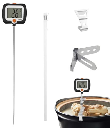 Amesor Termometro Per Olio Da Cucina | Strumento Di Misura A Sonda Lunga Con Gancio Per Pentola | Termometro Alimentare con Display Rotabile | per Ristorante Cottura Grigliatura BBQ Esterno Zucchero