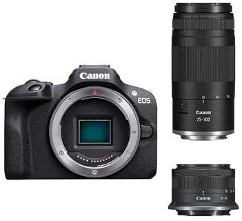 Canon EOS R100 + RF-S 18-45mm + RF 75-300mm Double Zoom Kit - Compact Mirrorless Digital Camera - 24.1 MP, 4K Resolution - Dual Pixel CMOS AF, DIGIC 8 Processor - 6.5 FPS Continuous Shooting