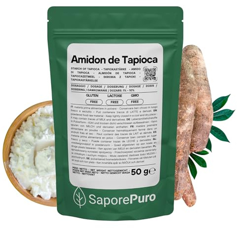 SaporePuro Almidón de Tapioca 50 g – Sin Gluten – Espesante Natural para Cremas, Salsas, Postres y Preparaciones Culinarias