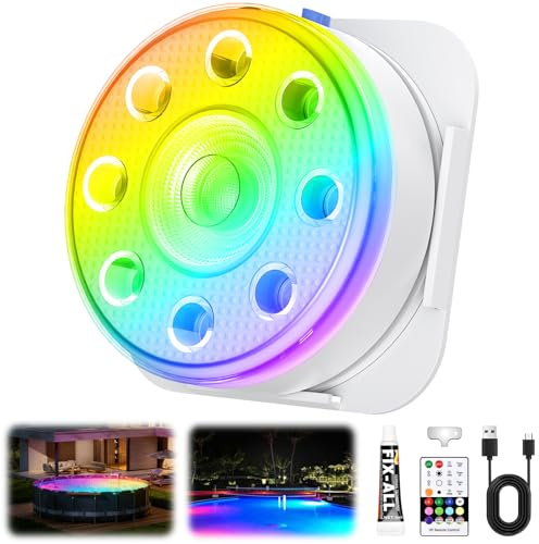 Eyoushow Luces para Piscina Sumergible Recargable LED con Mando a Distancia, Iluminación Magnética Flotante RGB para Piscinas, Estanques, Fuentes, Acuarios, 1 Pieza