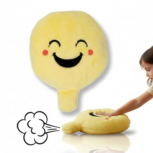 alldoro 60291-1 XXL Plüsch Furzkissen Sunny, Gelb, Ø 20,5 cm, Pupskissen mit Sound, Emotionen spielerisch entdecken, Kuschel- & Spaßkissen ab 3 Jahre