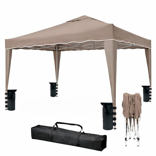Gazebo Pieghevole 3x4 M in Acciaio con Telo Idrorepellente 160 g/m² Anti-UV Struttura Robusta Apertura Rapida a Fisarmonica con Borsa e 4 Sacche Zavorra per Giardino Fiere Eventi Piscina (Tortora)