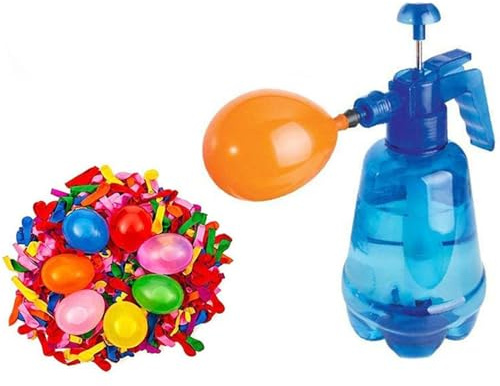 Bomba de globos – Botella de llenado de bomba de agua de 1,5 litros, bomba portátil para globos de agua, fácil de usar, bomba portátil para globos de mano flexible con 500 globos, diversión acuática