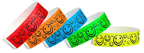 500 WristCo Tyvek Wristbands Smiley Face Variety Pack - Tamper-Proof