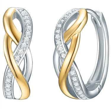 Rafaela Donata Damen Ohrringe 925/- Sterling Silber gelbgold | rhodiniert/gelbvergoldet 14 Karat, Klappcreolen, Zirkonia, weiß