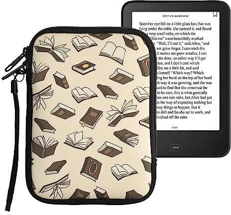 kwmobile väska för eReader – neopren fodral skyddsfodral böcker och sidor beige brun guld – 17 x 12 x 2 cm innermått